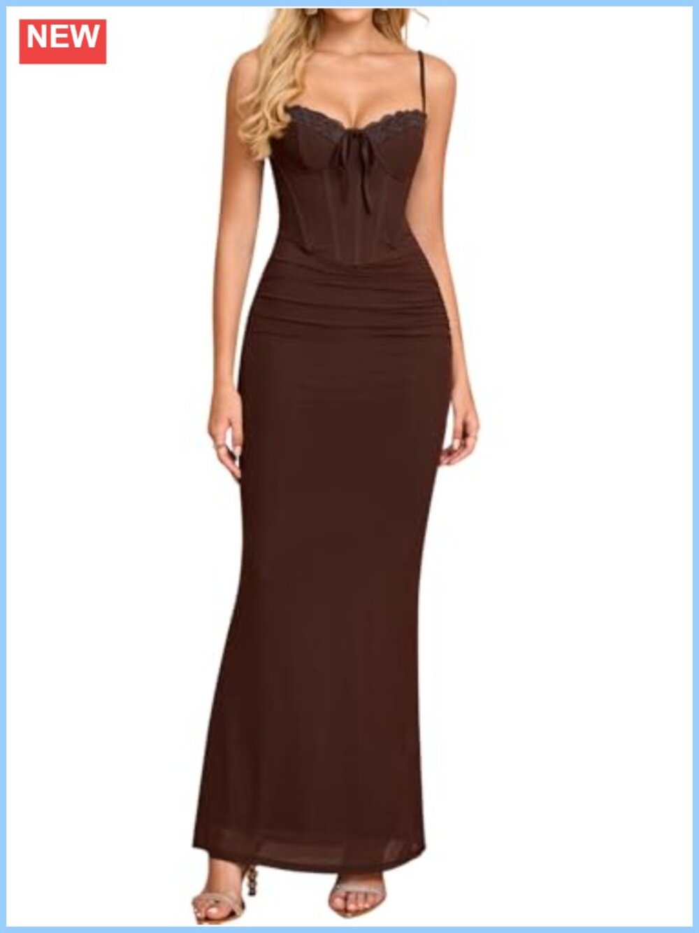 Bodycon Maxi Formal Wedding Guest Dress Corset Lace Neck